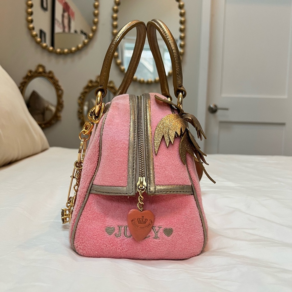 🌴 RARE Y2K Vintage Juicy Couture Isle De Juicy Terry Cloth Satchel - Pink & Gold - Picture 4 of 16